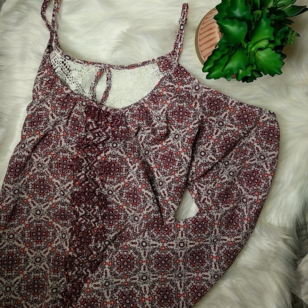 Abstract Purple Long Sleeve Open Shoulder Tank-S